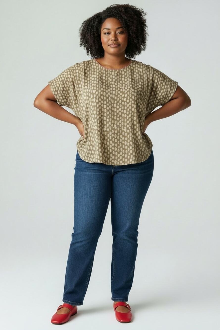 Vtg Platinum Dorothy Schoelen Animal Print Blouse Top Sz L Tan Red Fun Retro
